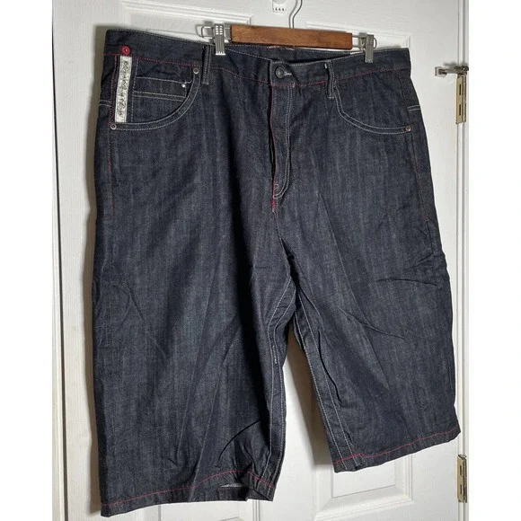 Parish Nation E 506 Baggy Jean Denim Shorts Men's 44 Red Button Fly Relaxed Fit - Picture 2 of 13